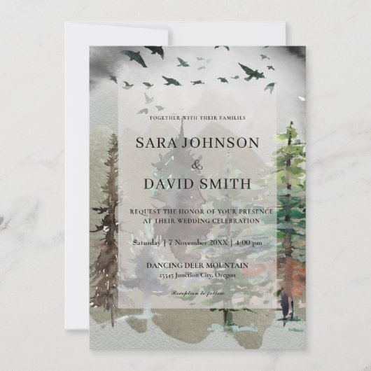 Misty Woodland Forest Rustic Wedding Invitation Kaart (Voorkant)