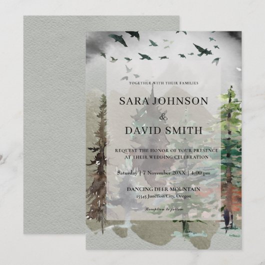 Misty Woodland Forest Rustic Wedding Invitation Kaart (Voorkant / Achterkant)