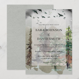 Misty Woodland Forest Rustic Wedding Invitation Kaart