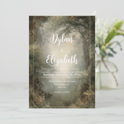 Misty Woodland Glade Wedding Kaart (Staand voorkant)