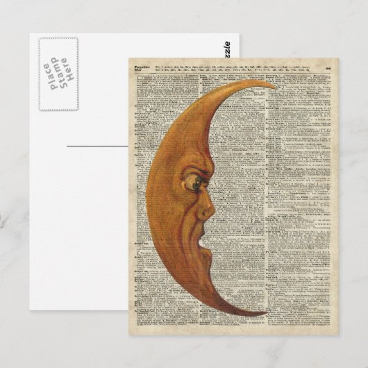 Mistycal Miedieval Moon Face  Illustratie Briefkaart (Voorkant / Achterkant)