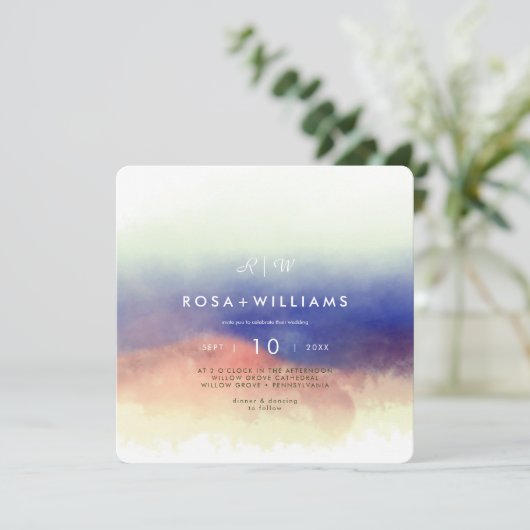 misy waterverf landschap monogrammen bruiloft kaart (Staand voorkant)