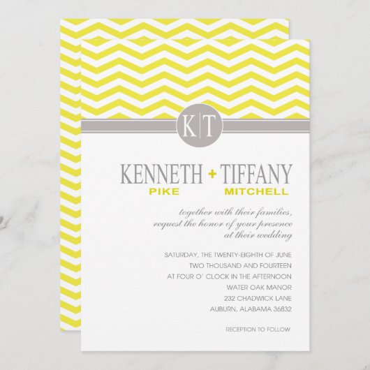 Mitchell Chevron Monogram gele Trouwring Kaart (Voorkant / Achterkant)