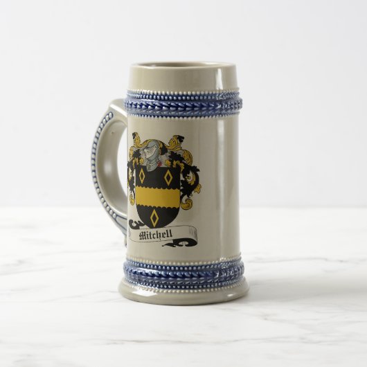 Mitchell Coat of Arms Stein - Family Crest Bierpul (Voorkant links)