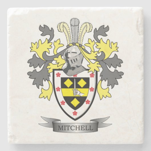 Mitchell Family Crest Coat of Arms Stenen Onderzetter (Voorkant)