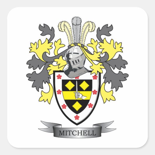 Mitchell Family Crest Coat of Arms Vierkante Sticker (Voorkant)
