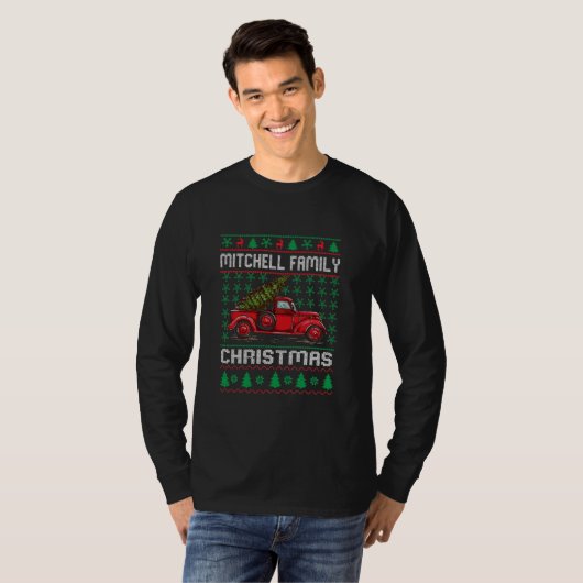Mitchell Family Ugly KerstSweater Red Truck T-shirt (Voorkant volledig)