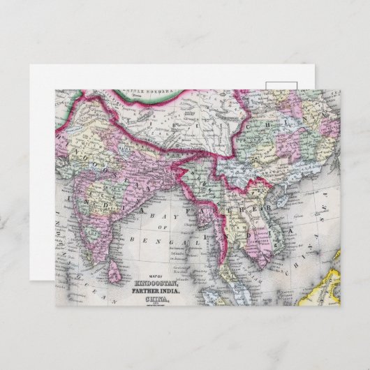 Mitchell Map | India, Tibet, China en SE-Azië Briefkaart (Voorkant / Achterkant)