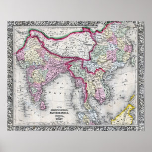 Mitchell Map India, Tibet, China en SE-Azië Poster