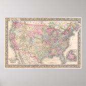  Mitchell Map of the United States (1866) Poster (Voorkant)