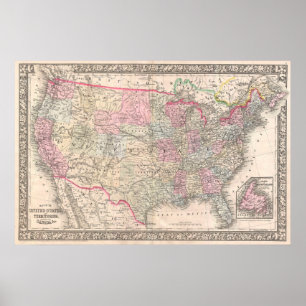  Mitchell Map of the United States (1866) Poster