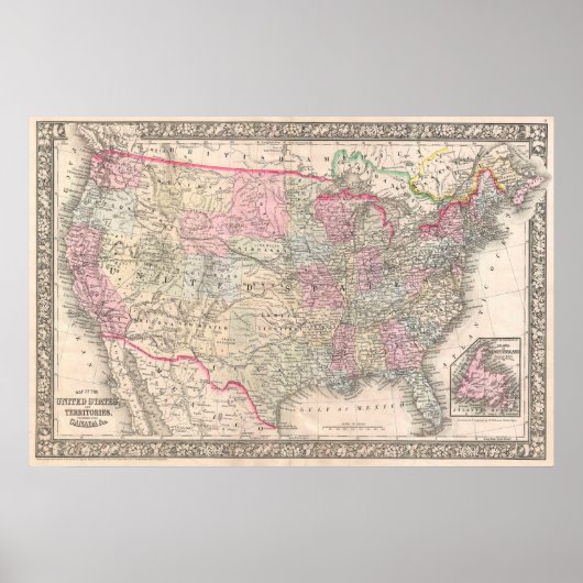  Mitchell Map of the United States (1866) Poster (Voorkant)