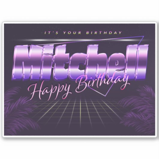 Mitchell Name Vorname retro Sticker Geburtstag (Voorkant)