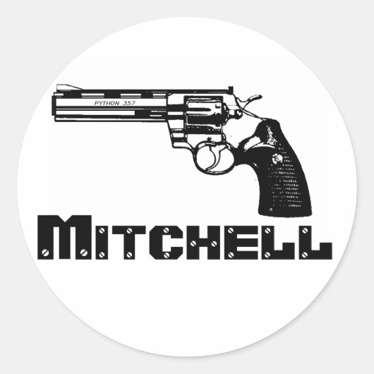 Mitchell. Ronde Sticker (Voorkant)