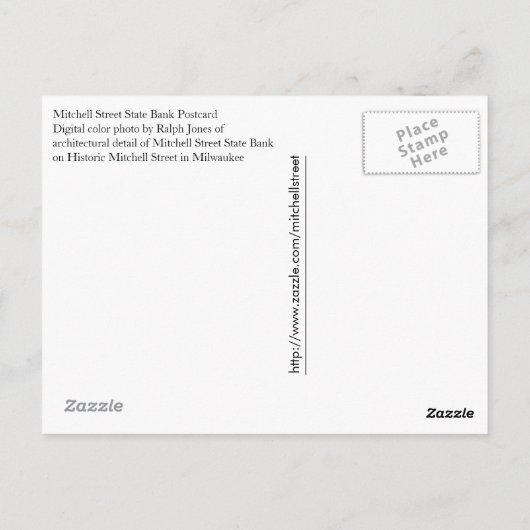 Mitchell Street State Bank Briefkaart (Achterkant)