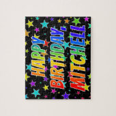 "MITCHELL" Voornaam, geun "HAPPY BIRTHDAY" Legpuzzel (Verticaal)