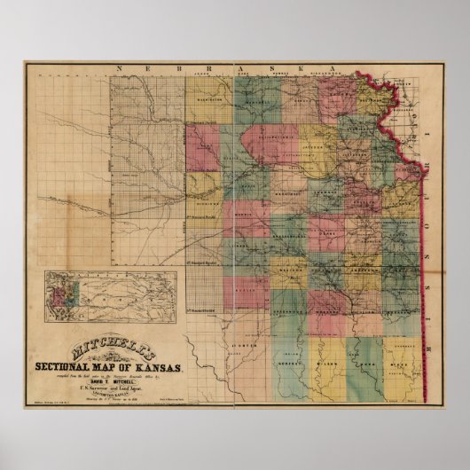 Mitchell's Sectional Map of Kansas (1859) Poster (Voorkant)