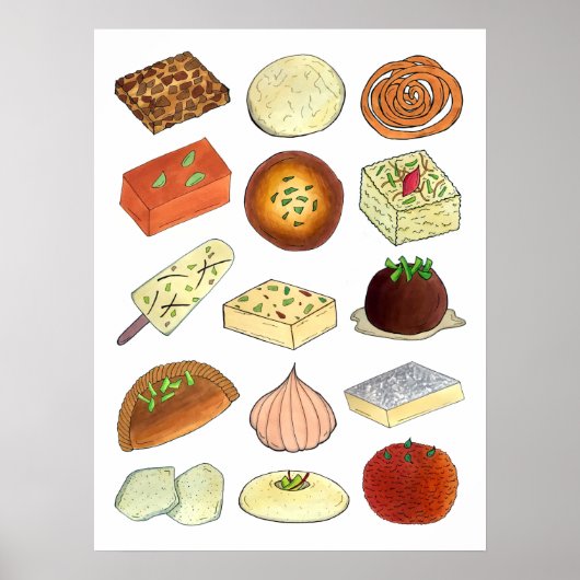 Mithai Indian Sweets snoepgoed Illustratie Poster (Voorkant)