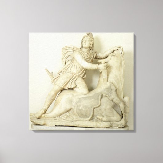Mithras offert de Bull op, marmer relief, Roman Canvas Afdruk (Voorkant)