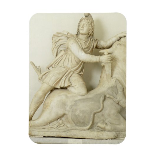 Mithras offert de Bull op, marmer relief, Roman Magneet (Verticaal)