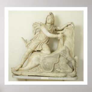 Mithras offert de Bull op, marmer relief, Roman Poster