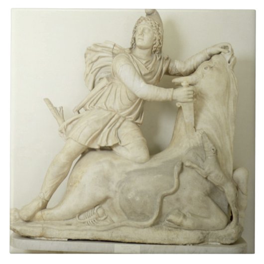 Mithras offert de Bull op, marmer relief, Roman Tegeltje (Voorkant)
