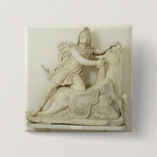 Mithras offert de Bull op, marmer relief, Roman Vierkante Button 5,1 Cm