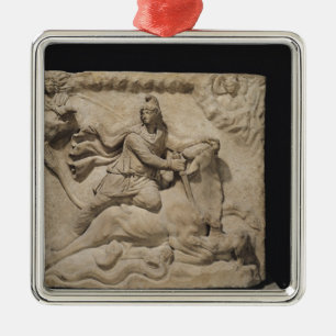 Mithras offert de stier op, 2e tot 3e eeuw metalen ornament