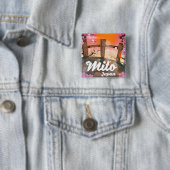 Mito Japan bloeit poster. Vierkante Button 5,1 Cm (In situ)