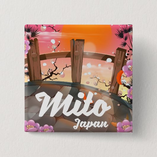 Mito Japan bloeit poster. Vierkante Button 5,1 Cm (Voorkant)
