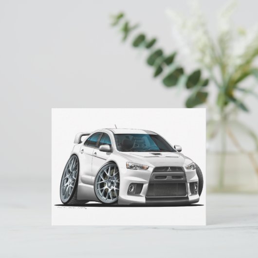 Mitsubishi Evo White Car Briefkaart (Staand voorkant)