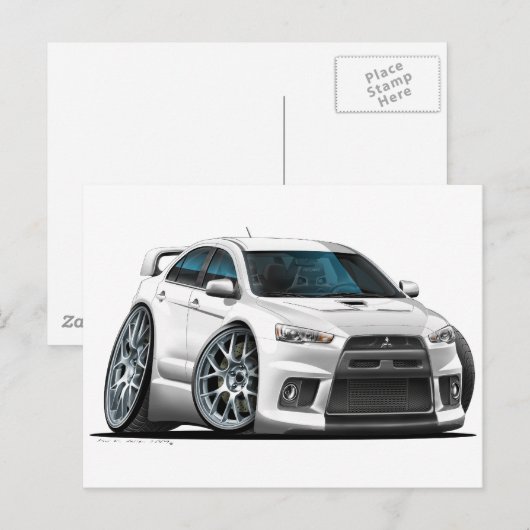 Mitsubishi Evo White Car Briefkaart (Voorkant / Achterkant)