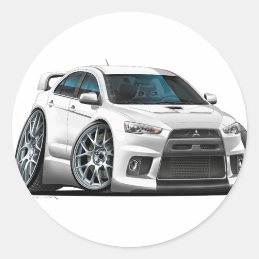 Mitsubishi Evo White Car Ronde Sticker (Voorkant)
