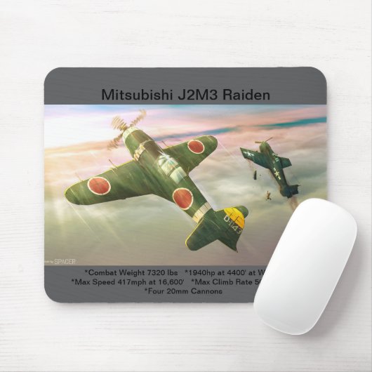 Mitsubishi J2M3 Raiden-vliegtuigmousepad Muismat (Met muis)