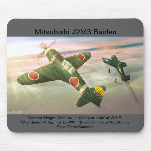 Mitsubishi J2M3 Raiden-vliegtuigmousepad Muismat (Voorkant)