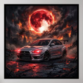 Mitsubishi Lancer Evo 10 Onder een Robijnrode Maan Poster (Voorkant)