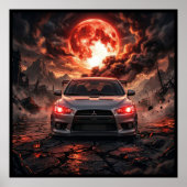 Mitsubishi Lancer Evo 10 Onder een Robijnrode Maan Poster (Voorkant)