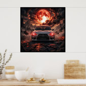 Mitsubishi Lancer Evo 10 Onder een Robijnrode Maan Poster (Keuken)