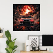 Mitsubishi Lancer Evo 10 Onder een Robijnrode Maan Poster (Thuiskantoor)