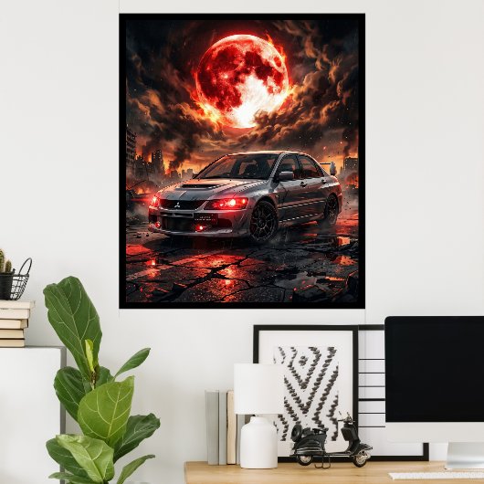 Mitsubishi Lancer Evo 9 Onder De Rode Maan Poster (Thuiskantoor)