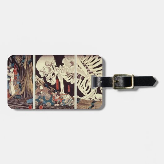 Mitsukini Defying the Skeleton Specter, c.1845 Bagagelabel (Voorkant horizontaal)