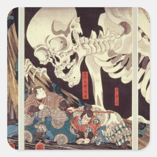 Mitsukini Defying the Skeleton Specter, c.1845 Vierkante Sticker (Voorkant)