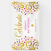 Mitswa feest Pink Goud Folie Schrift Boom des Leve Spandoek (Verticaal)