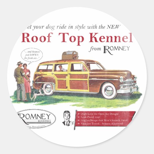 Mitt Romney Dog Retro Ad Ronde Sticker (Voorkant)