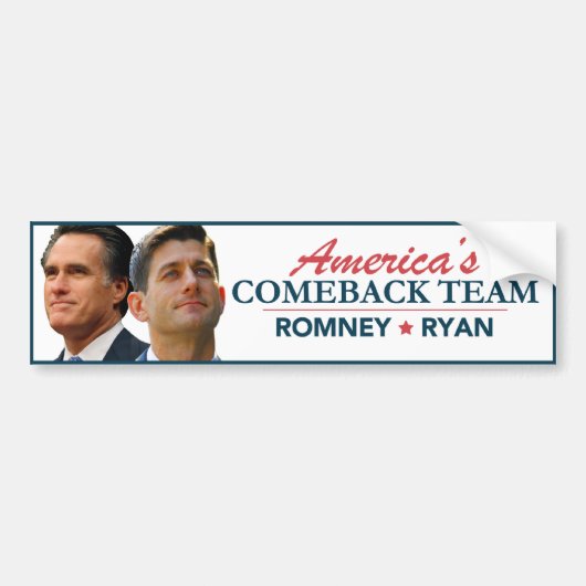 Mitt Romney Paul Ryan America's Comeback Team Bumpersticker (Voorkant)