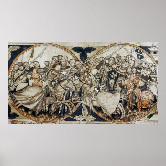 Mittelalterliche Buchmalerei Kampfszene Poster (Voorkant)