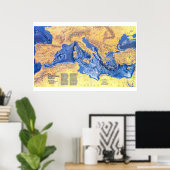 "Mittelmeer: 1982 Meeresboden Relief NG-Karte ... Poster (Thuiskantoor)