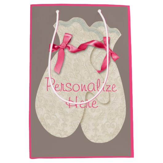 Mitten elegante kant winter lint schattig roze crè medium cadeauzakje (Voorkant)