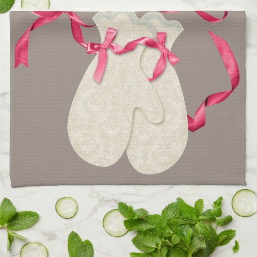 Mitten kant elegante winter lint roze crème theedoek (Gevouwen)