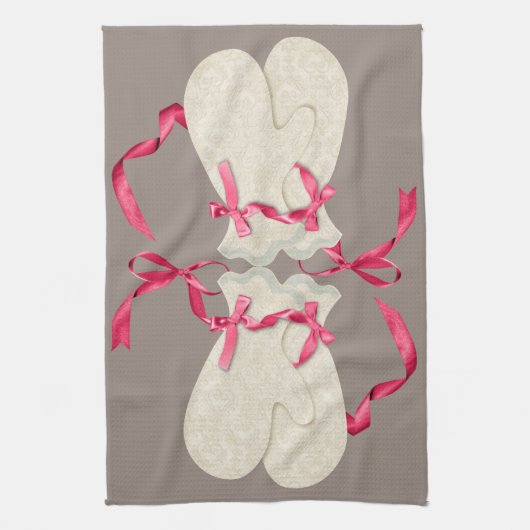 Mitten kant elegante winter lint roze crème theedoek (Verticaal)